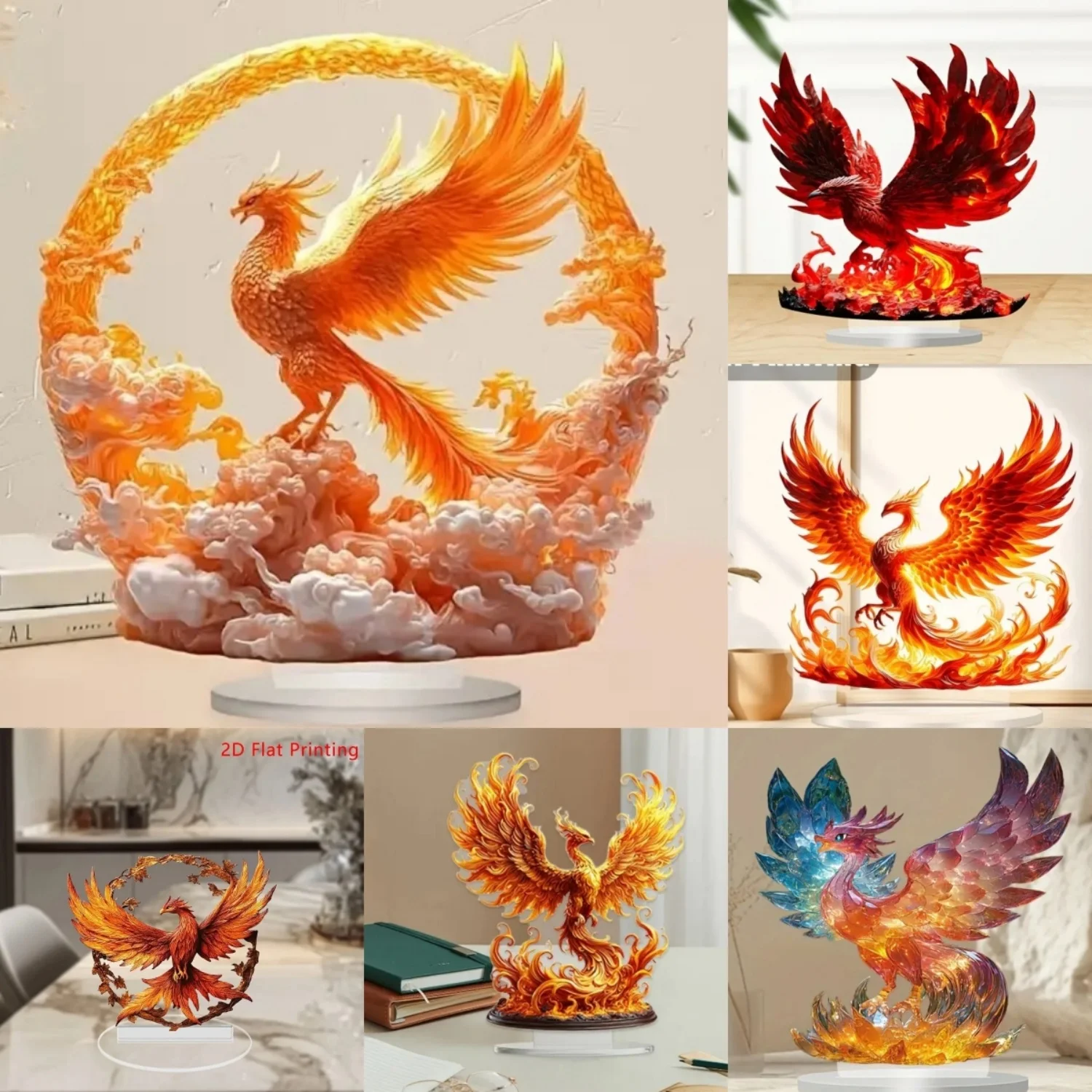 Fiery Phoenix Statue,2D Flat Acrylic Figurine,Home,Office,Cafe,room,Studio,display Case,Table Ornament Desktop Decor Gift