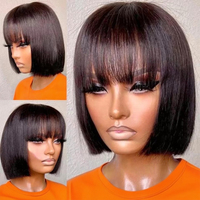 Bob Wig Human Hair 250% Density Bob Wig with Bangs 100% Human Hair Wigs for Black Women Pre-Bleached Glueless Straight Bob Wigs