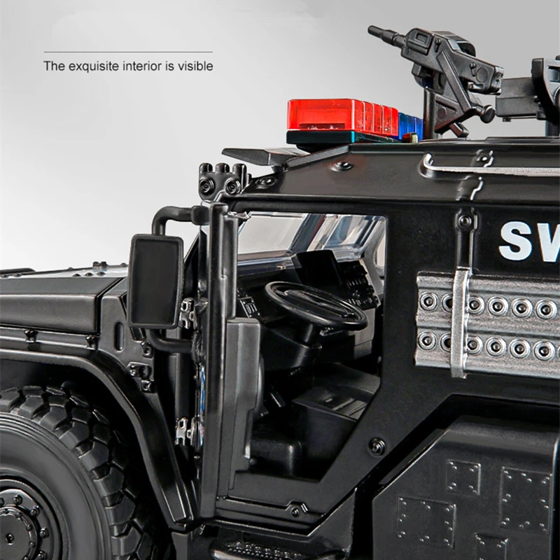 1:32 Alloy Tiger Armored Car Model Diecasts Military Truck Model Metal Police Explosion Proof Car Sound and Light Kids Toys Gift