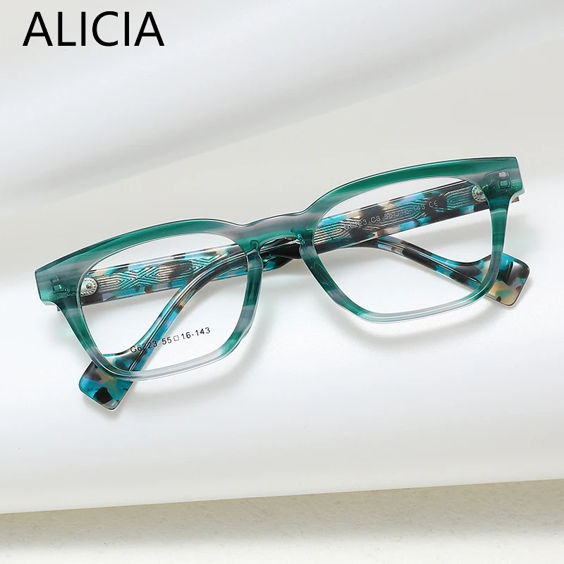 

ALICIA Новые роскошные женские модные очки из ацетата, квадратные, с диоптриями, зеленые, в черной оправе
