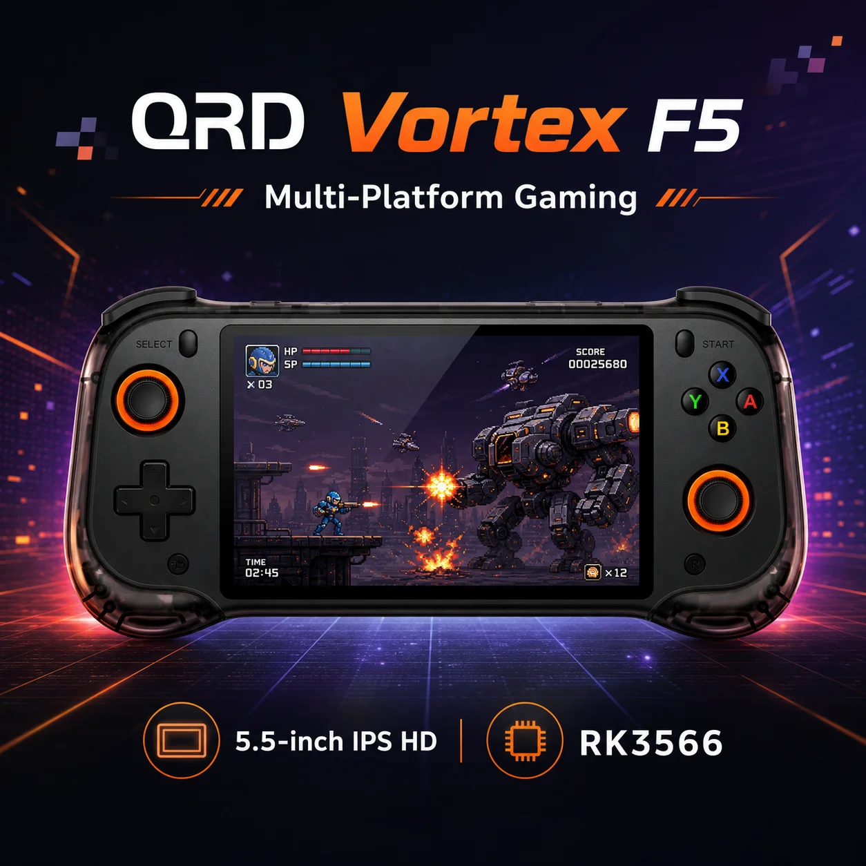 QRD Vortex F5 Portable Retro Game Console 5.5'' IPS Screen RK3566 Hall Joystick Multiplatform Video Game Player