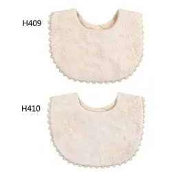 Boho Beige Baby Unisex Cotton Drooler Bibs With Embroidery Flowers for Eating 360° Bibs for Newborn Infant for Drooling