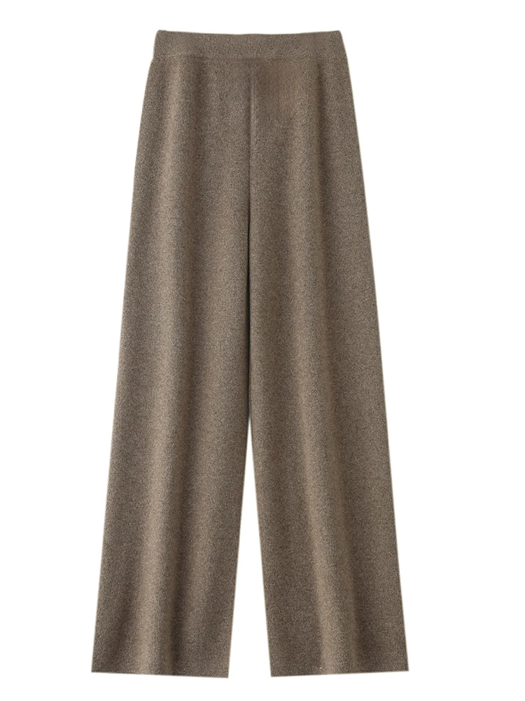 Women 100% Merino Wool Knitted Wide Leg Pants Autumn Winter Basic Soft Warm Cashmere Knit Trousers Casual Simple Fashion Style