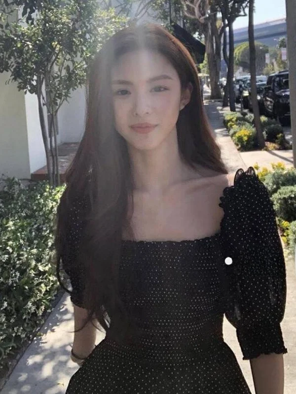 Chic été Vintage col carré à pois taille bulle Sve Dr Ele minceur Design décontracté confortable ajustement Dr