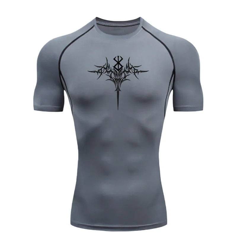 Exquisite Pattern Design Men's Sports T-shirt Training Fitness Compression Volleyball T-shirt Stretch T-shirt Clothing Fitness