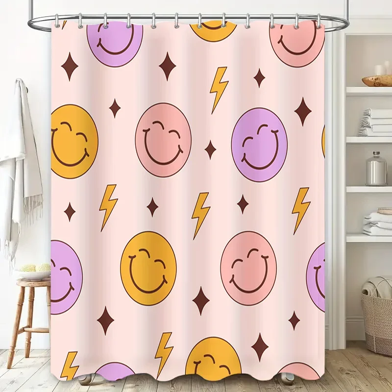 

водонепроницаемая занавеска для душа с игривым дизайном смайлика розового, желтого, фиолетового и золота идеально подходит для ванны.