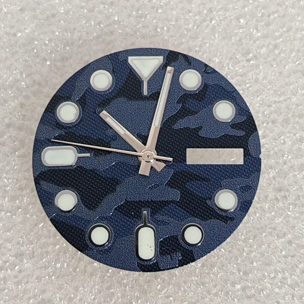 

28.5mm Watch Dial Camouflage Style for NH36/4R36 Movement Dial Modified Watch Face Green Luminous with Hands Diy Parts