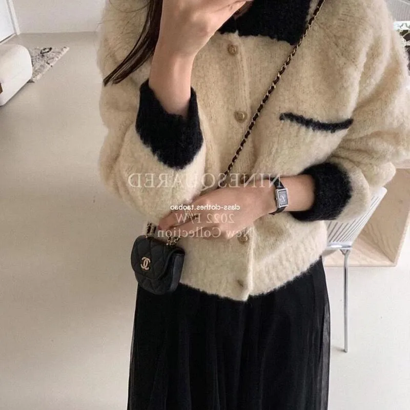 Women Clothing Vintage Loose Commute Warm Turn-down Collar Sweaters Autumn Winter Fashion Chic Button Wool Knitted Cardigan