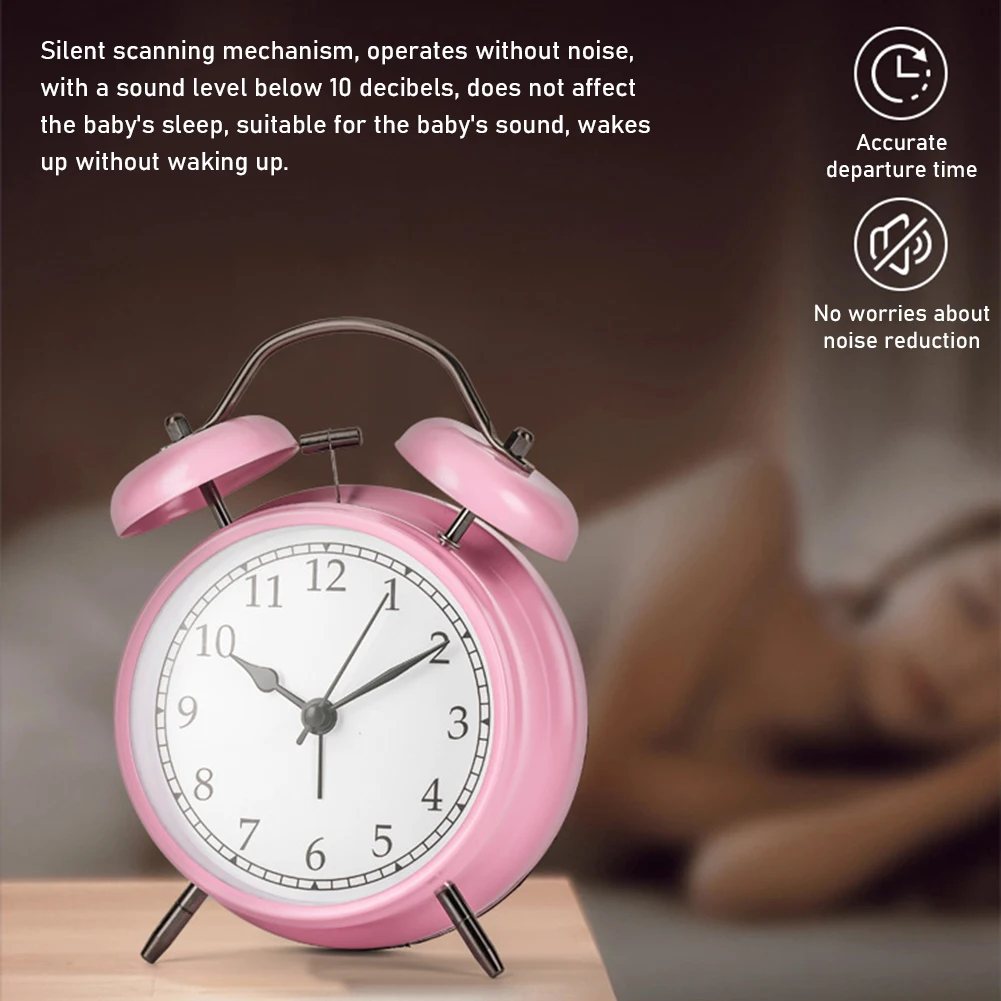 Classic Twin-Bell Bedside Alarm Clock Loud-Analog Alarm Clock For Heavy Sleeper Students Bedside Creative Small Metal Bell