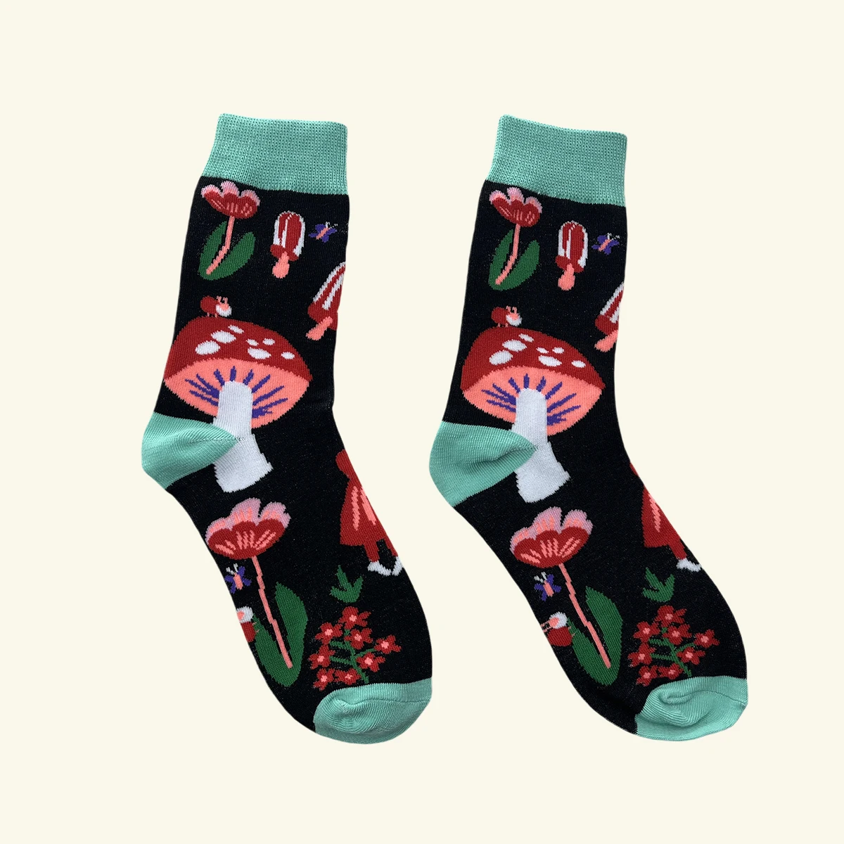 1 Pair Women's Flower Mushroom Pattern Mid-calf Socks Suit In All Seasons For Daily