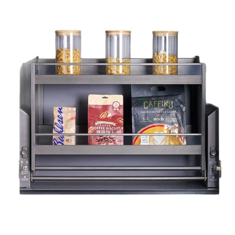 

Hanging cabinet lifting storage basket double-layer pull-down buffer lift rack