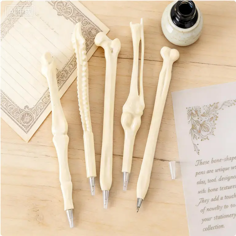 Spooky Skeleton Bone Pens Set, 10Pcs Novelty Halloween Themed Ballpoint Pens, Fun Stationery Gift for Kids, Halloween