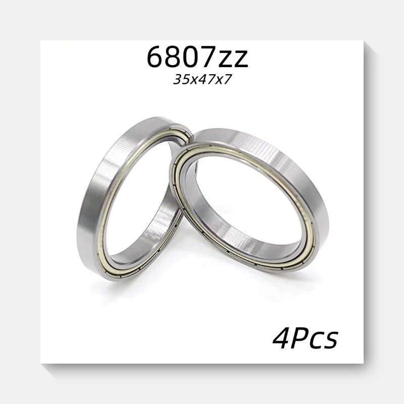 4 Stück 6807ZZ Ultradünne Rillenkugellager, 35 x 47 x 7 mm, doppelt metallgeschirmte Miniaturlager aus Chromstahl