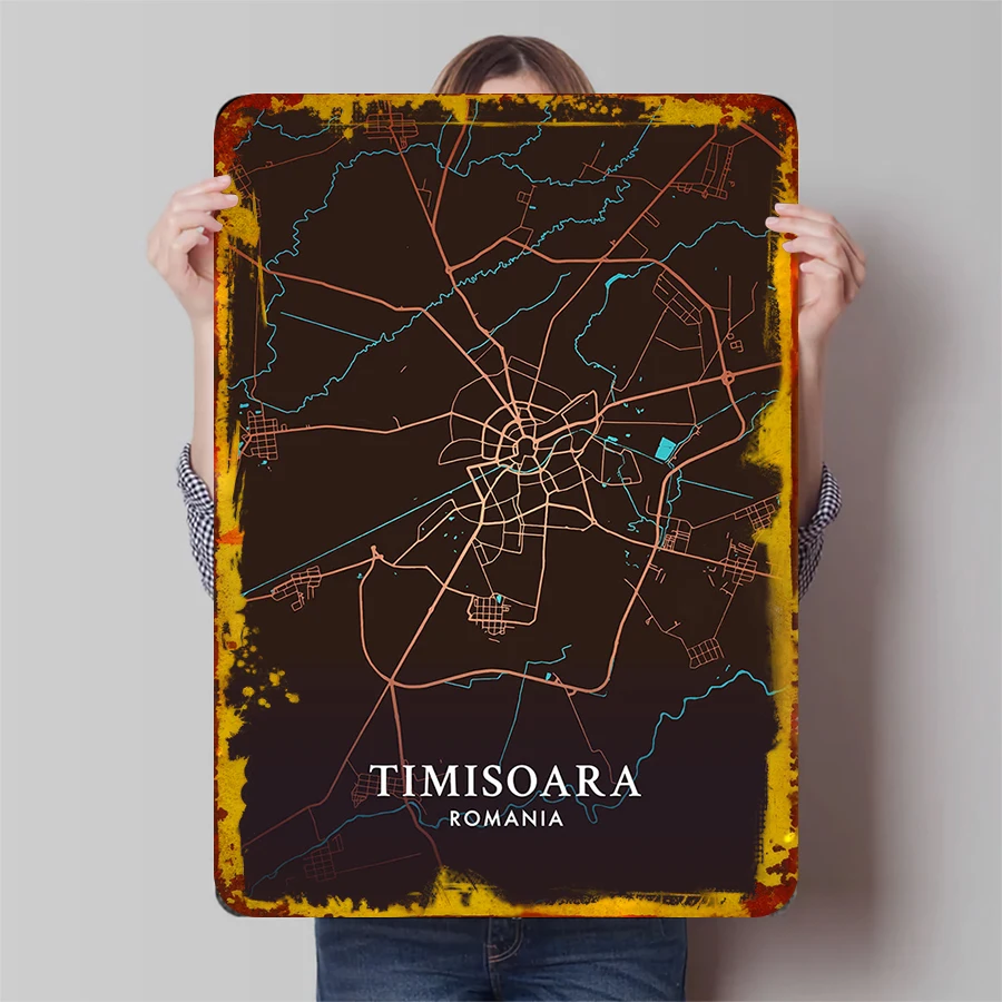 Custom Timisoara Romania City Map Metal Wall Art Modern Home Decorative Hanging for Living Room Study Room Decoration