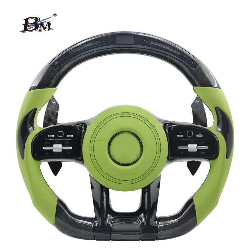 Personalized cool for Mercedes Benz S class W222 C300 AMG car custom Forged wooden green leather LED steering wheel by BM