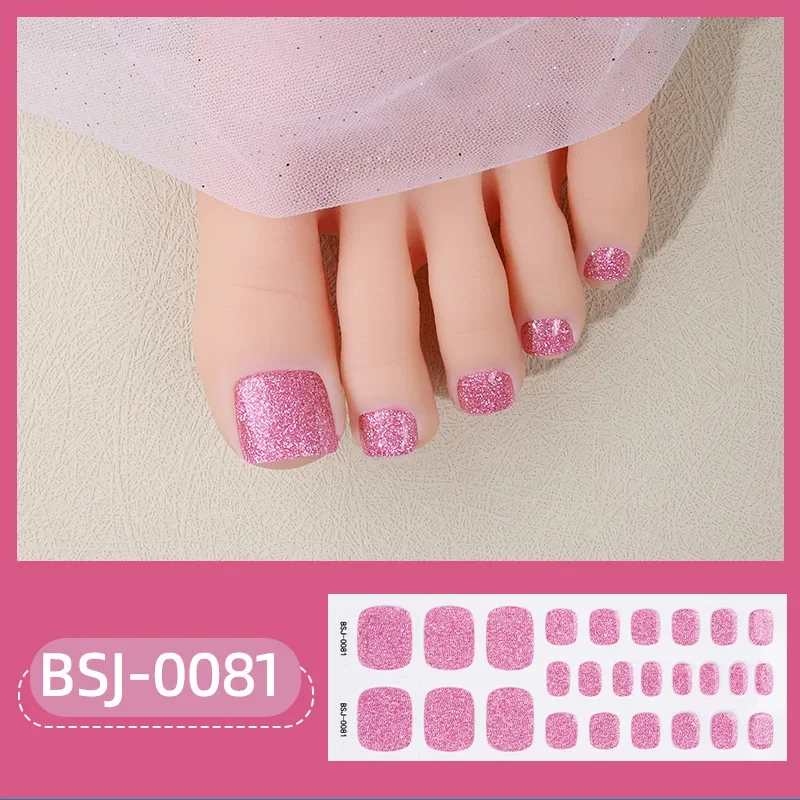 26Tips Gel Toe Nails Stickers Semi Curing Jump Colour Nail Decals Pure Toe Gel Sticker Nail Oil Foil Foot Nail Art Decor