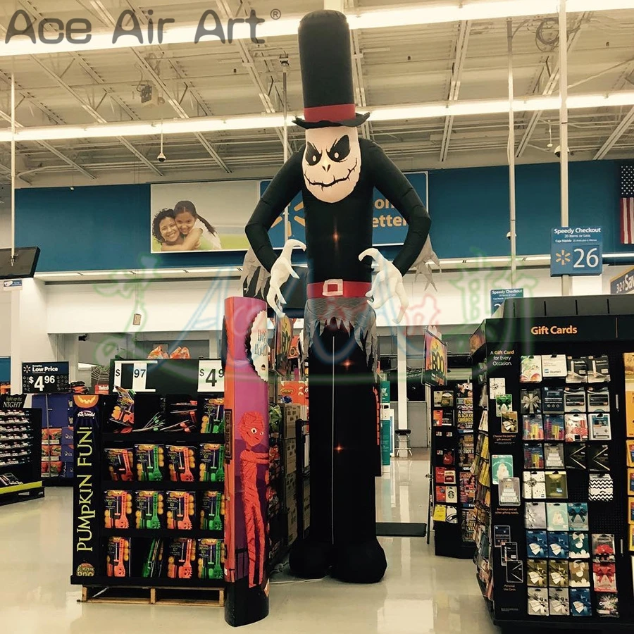 

5m H Outdoor Horror Inflatable Halloween Ghost Wearing Black Top Hat for Halloween Decoration