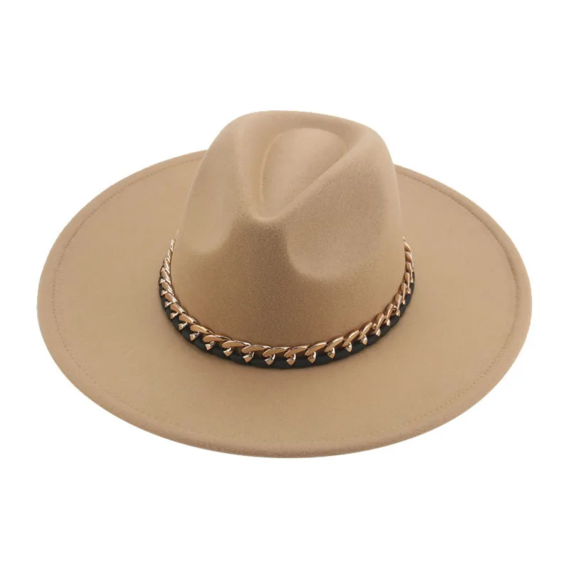 

Фетровый весенне-осенний вязаный солнцезащитный козырек с плоским верхом и широкими полями, цепочка яка, фетровая шляпа, монохромный атласный файл, японский цилиндр