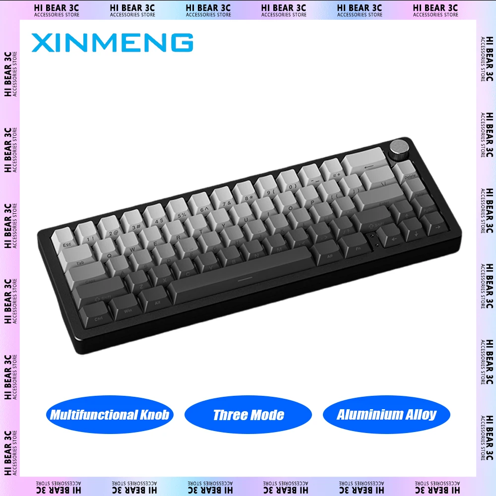 

XINMENG A66 Mechanical Keyboard Aluminium Alloy Multifunctional Knob Three Mode Wireless Gaming Keyboard Hot Swap Pc Gamer Mac