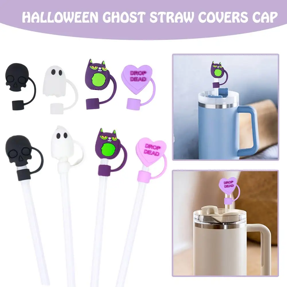 Cartoon Pumpkin Ghost Silicone Straw Covers For Cup Drinking Dust Cap Straw Tips Cover Halloween Party Cup Accessories M1B0