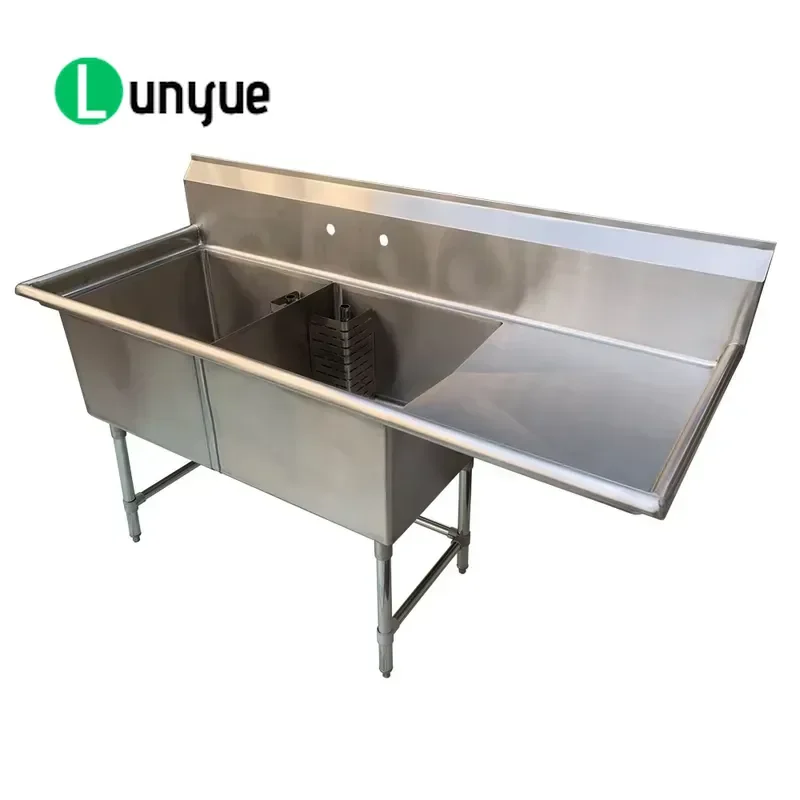 304 Stainless Steel Double Bowl Kitchen Sink with Apron Front Right Drain Board Practical Farmhouse Style for Home Kitchen