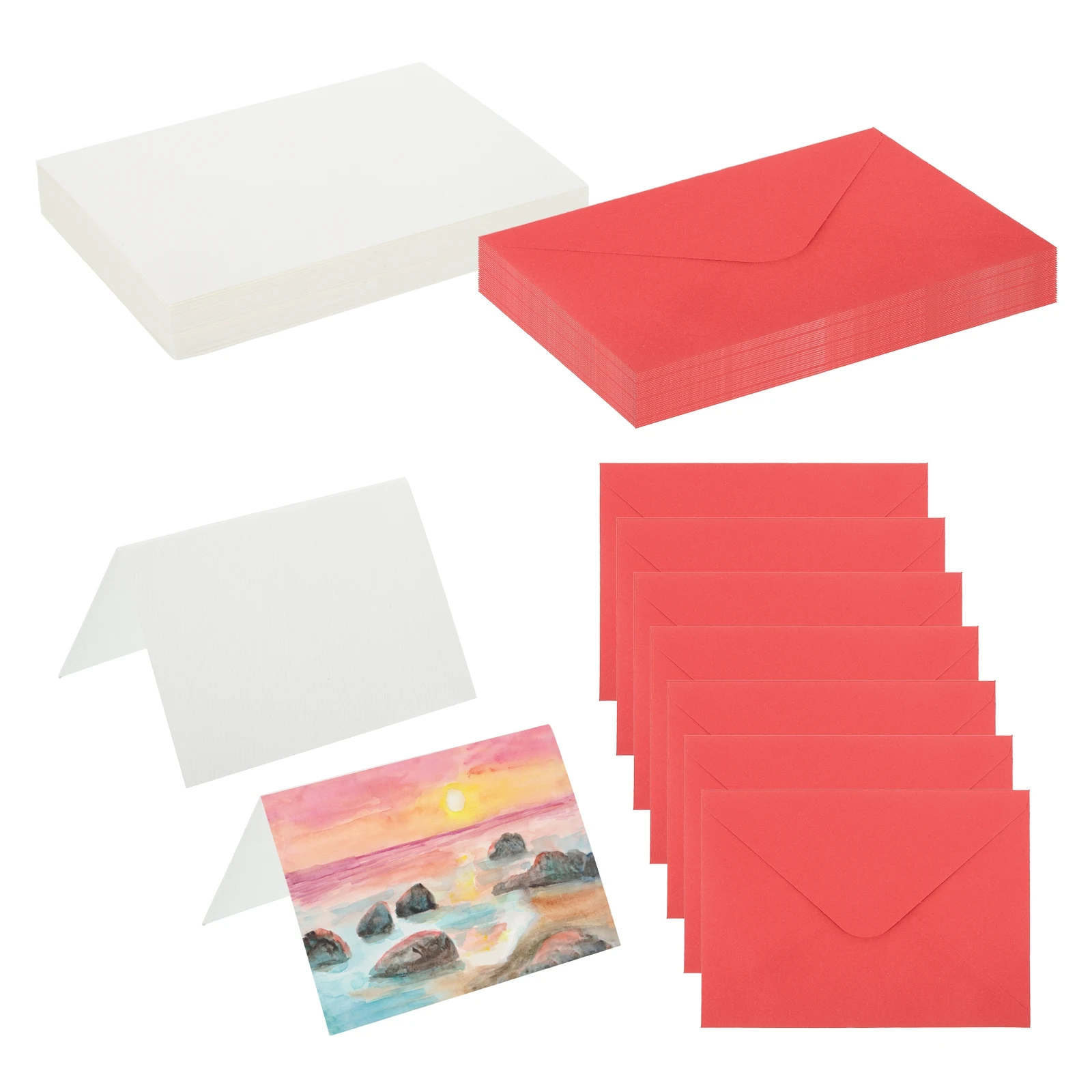 

50Sets Cotton Paper Postcards with Envelopes Pure Cotton Watercolor Cards 140lb/300GSM for Art Painting Creative Thank Notes