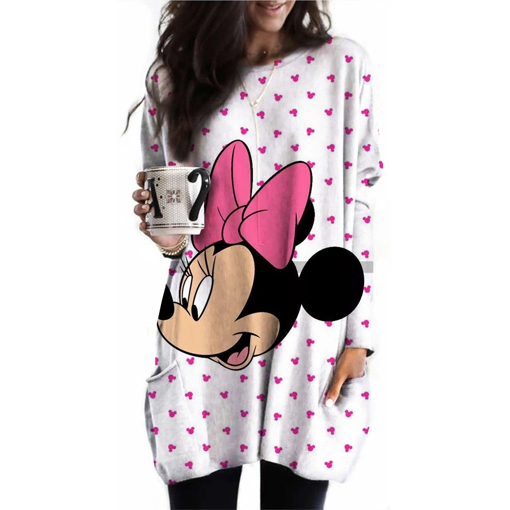 Women's T-shirt Disney Mickey Mouse printed long sleeved top for autumn daily loose long sleeved pocket pullover for women's com