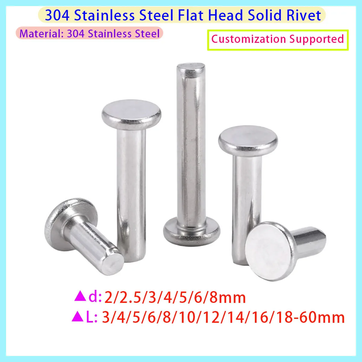 304 Stainless Steel Round Head Solid Impact Rivet Self Tapping Flat Head Rivet M2 M2.5 M3 M4 M5 M6 M8