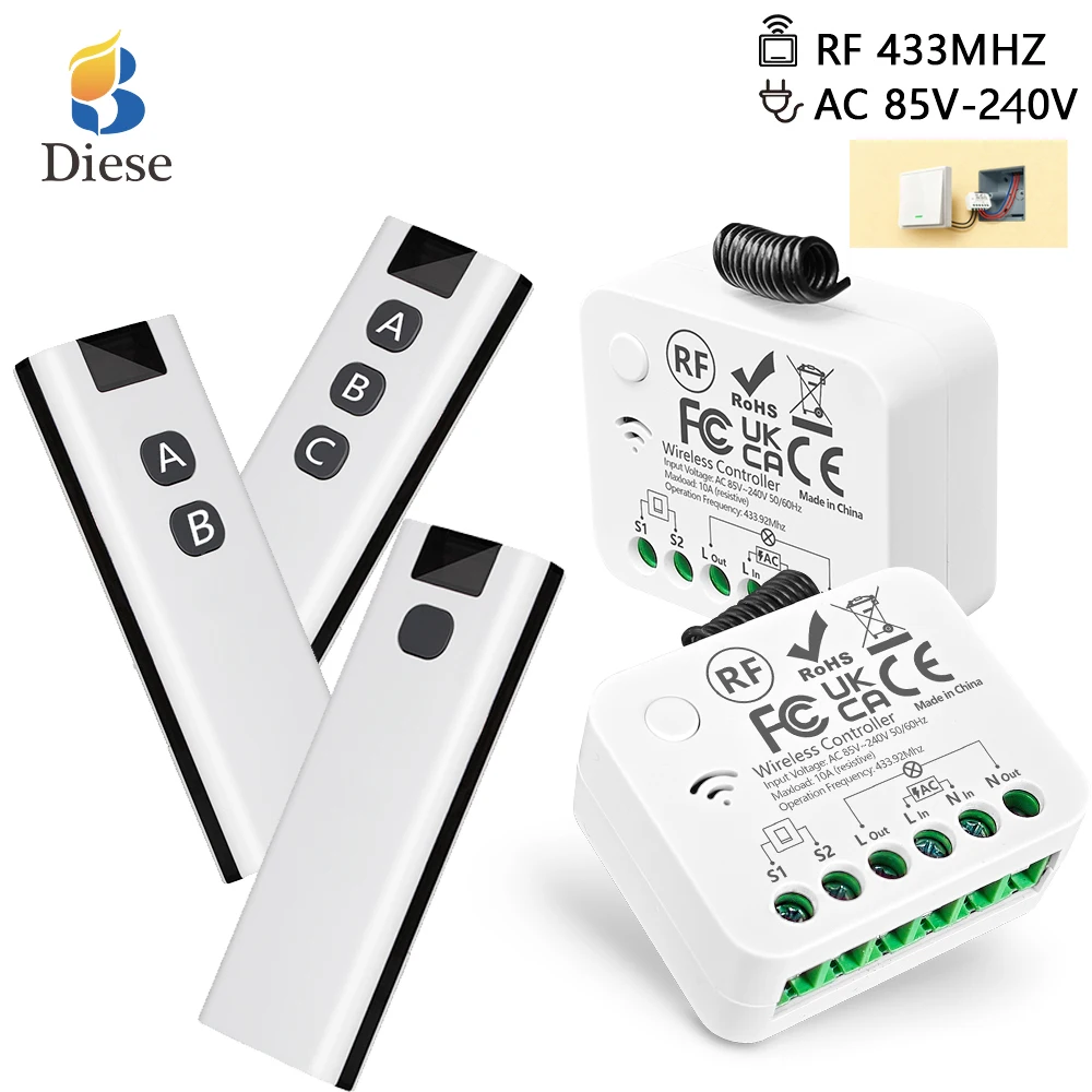 Wireless Remote Control RF433Mhz Smart Light Switch AC110V 220V 10A Mini Relay Module Push Button Remote Control For Home Light