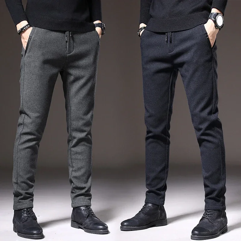 

Brand Slim Casual Pants Men Spring Autumn Business Work Cotton Black Grey Blue Trousers Male Fashion Korean Clothing Z333