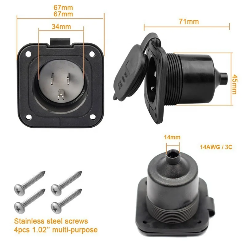 For NEMA 5-15P RV Socket, 15A 125V Waterproof Marine Electrical Receptacle