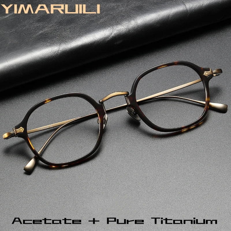

YIMARUILI Retro Oval Fashion Designer Men's Glasses Luxury Acetate Pure Titanium Optical Prescription Eyeglasses Frame Women KMN