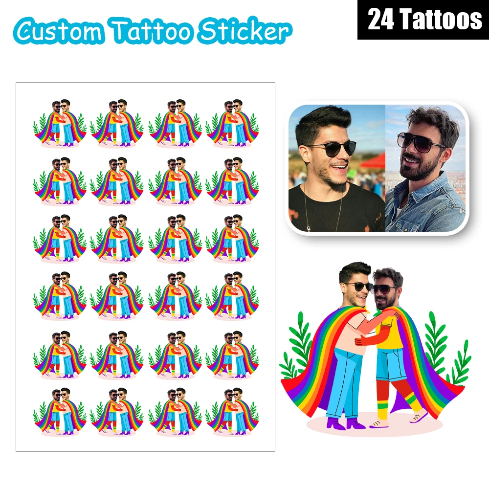 

24 Design Rainbow Grass Customized Personalized Waterproof Temporary Tattoo Sticker Pride Month Holiday Party Couple Pet Family