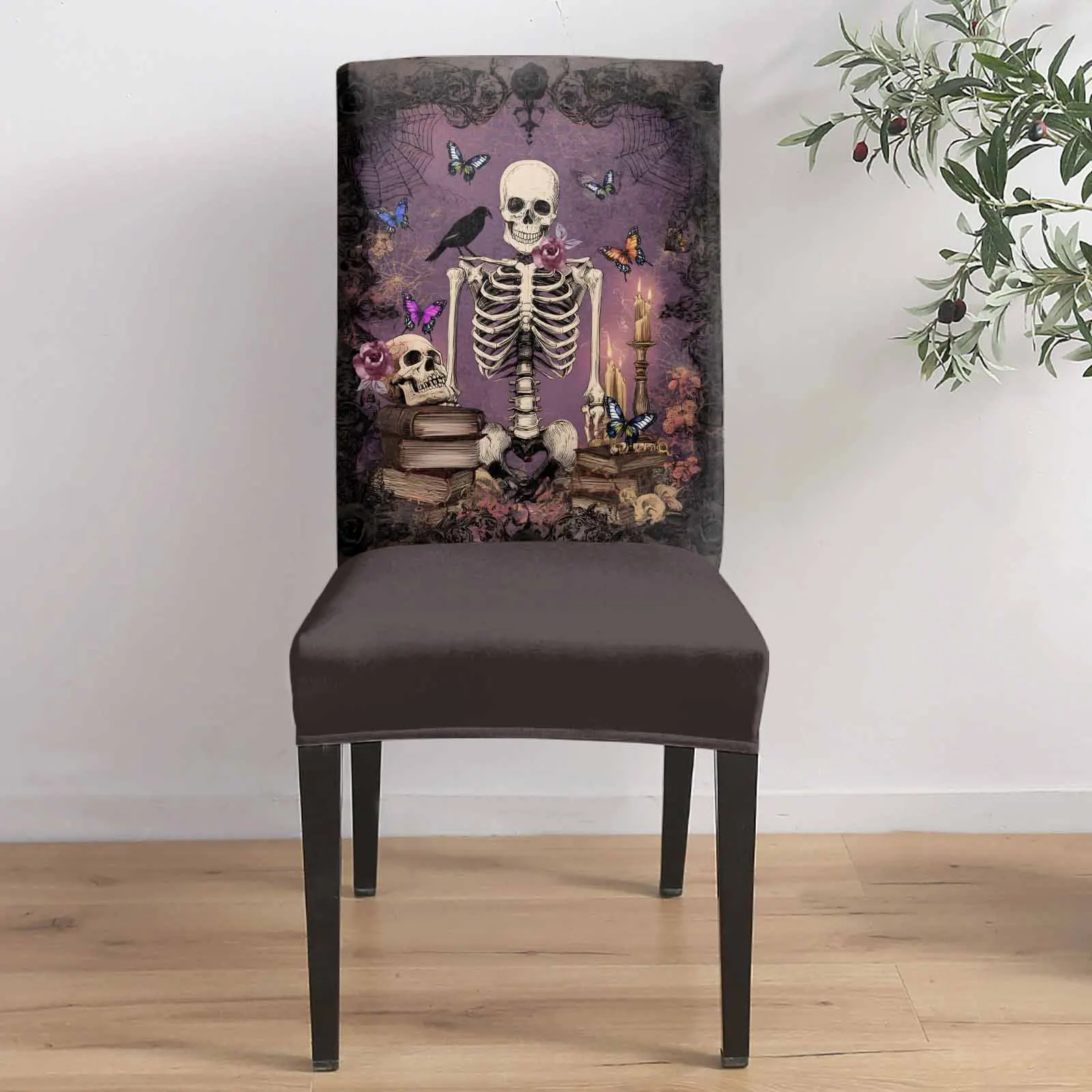 

Purple Net Skull Book Easter 4/6/8PCS Spandex Elastic Chair Case For Wedding Hotel Banquet Dining Room