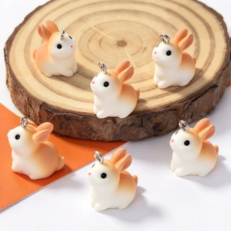 10pcs Cartoon Easter Bunny Resin Charms Cute Small Rabbit Animal Pendant For Jewelry Making DIY Necklace Earring Accessories