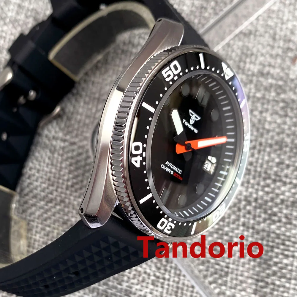 20ATM Diving Tandorio 42.5mm NH35A Automatic Men Watch Sapphire Glass Luminous Rubber Strap Date 3.8 o\'clock Crown Black Dial