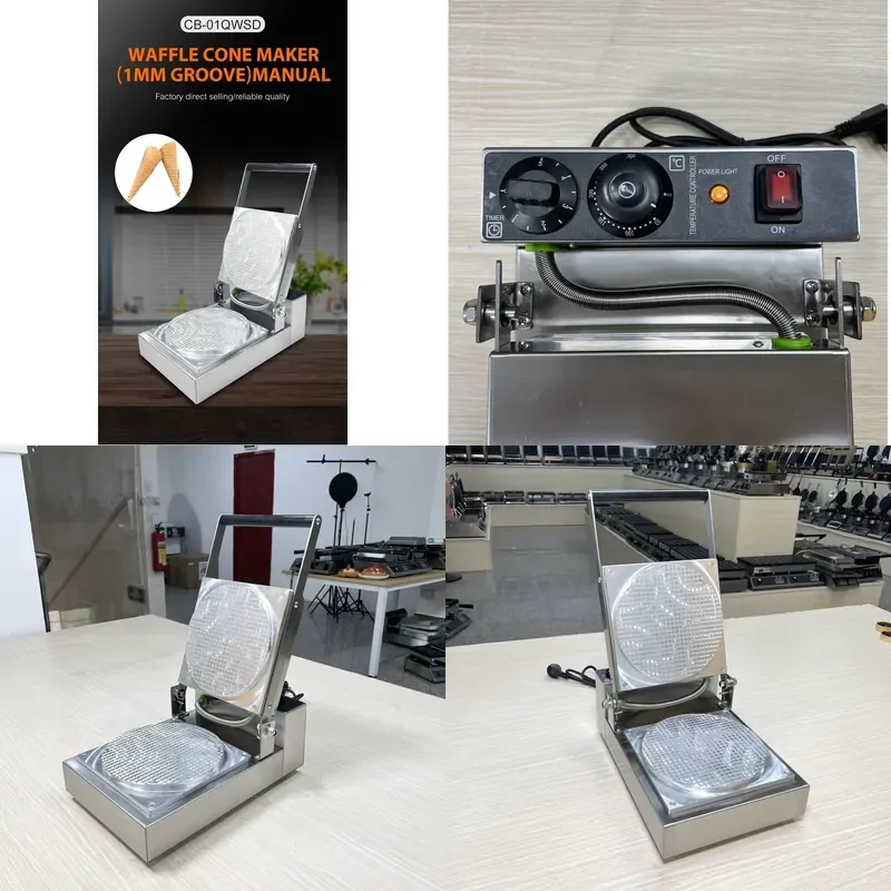 for Ice Cream Bowl 1MM Groove Nonstick Waffles Cone Snack Machine Waffle Cone Maker with CE Electric Baker Kitchen Tool