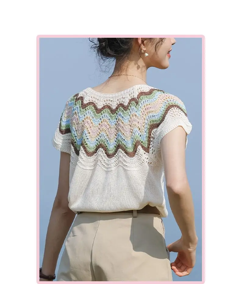 سترة فرنسية مجوفة حلوة للنساء مع بلوزة صغيرة رفيعة وفضفاضة