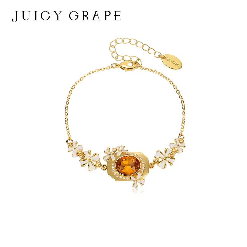 Juicy Grape Women's Vintage Osmanthus Gold Enamel Cuff Bangles Fashion Cubic Gemstone Bracelet Everyday Party Jewelry Gift