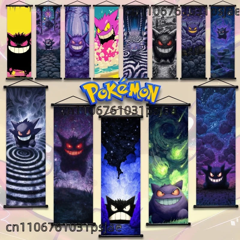 

Pokemon Gengar Themed Scroll Wall Art White Canvas/Art Fabric Wall Hanging Poster Halloween Xmas Decor Fans Collection