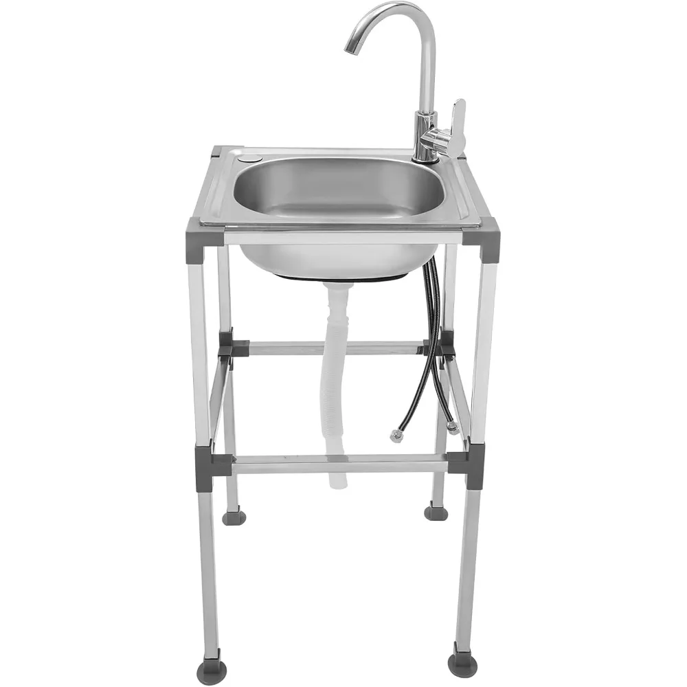 حوض مطبخ ستنلس ستيل حوض غرفة الغسيل 1 مقصورة حوض قائم بذاته ث/صنبور بارد للحديقة بالوعة التجارية 38x33x75 سم