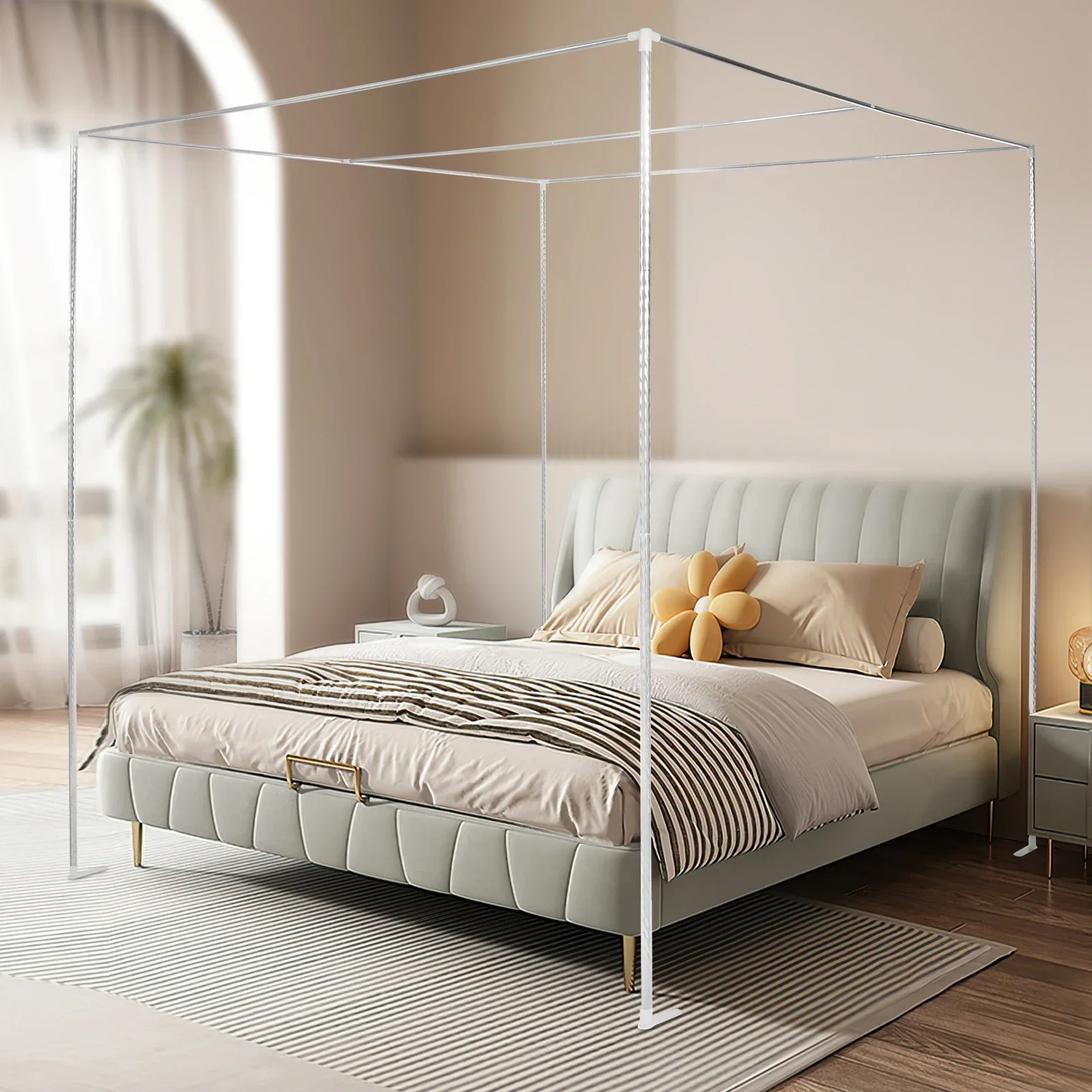 

Stainless Steel Bedding Canopy Frame Etachable Mosquito Net Frame for Beds not Exceeding 6.56 * 6.56 Feet