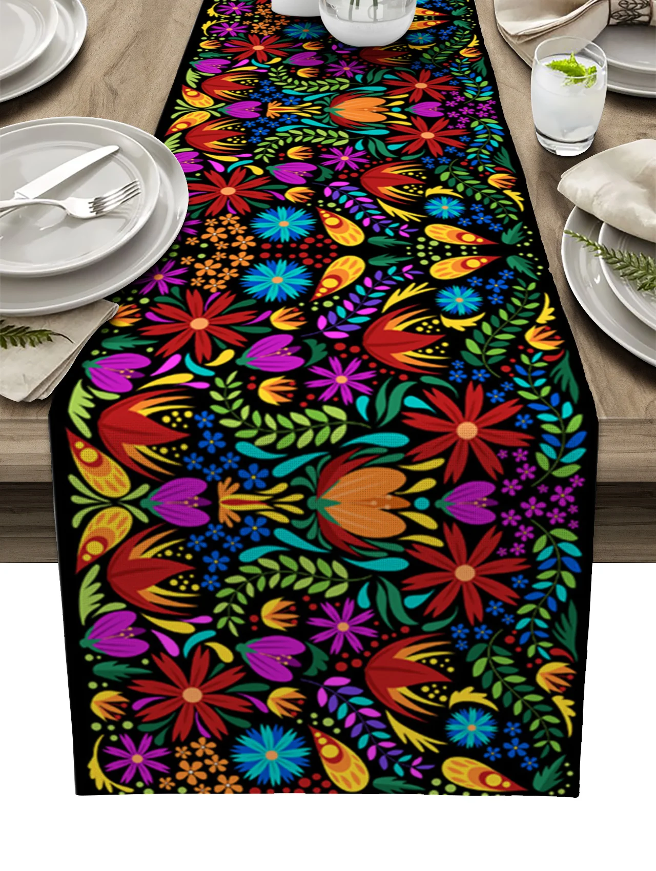 Day of the Dead Mexican Festival Table Runner, Dining Tablecover Placemat, Home Kitchen Tablecloth Decoration