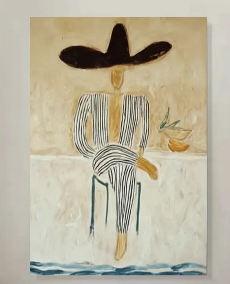 Abstrakter Sombrero-Leinwanddruck, neutral gestreifter Figuren-Wanddruck, Dekoration für Wohnzimmer, Schlafzimmer, Küche, Café-Poster
