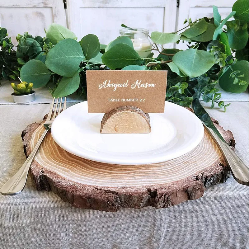 Rustic Wedding Decoration Wooden Name Place Card Holders Stump Shape Stand Number Name Table Menu Holder Event Party Supplies