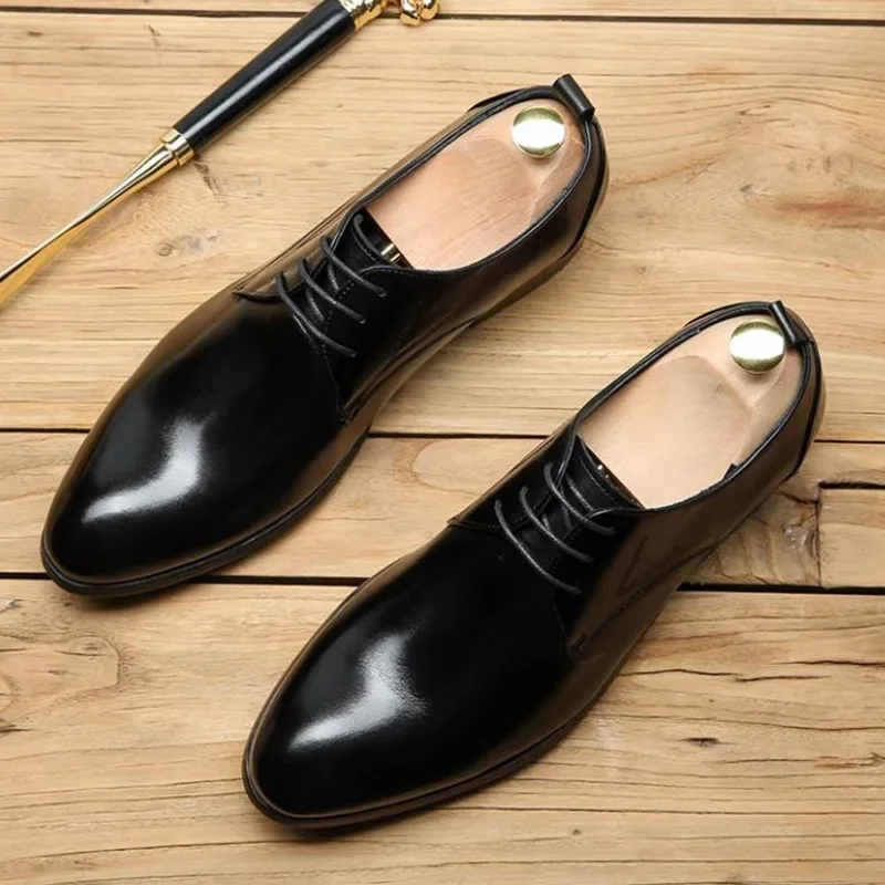 

Высококачественные мужские кожаные туфли для делового стиля, новая модель, из натуральной кожи первого слоя, на шнуровке, классические туфли дерби.