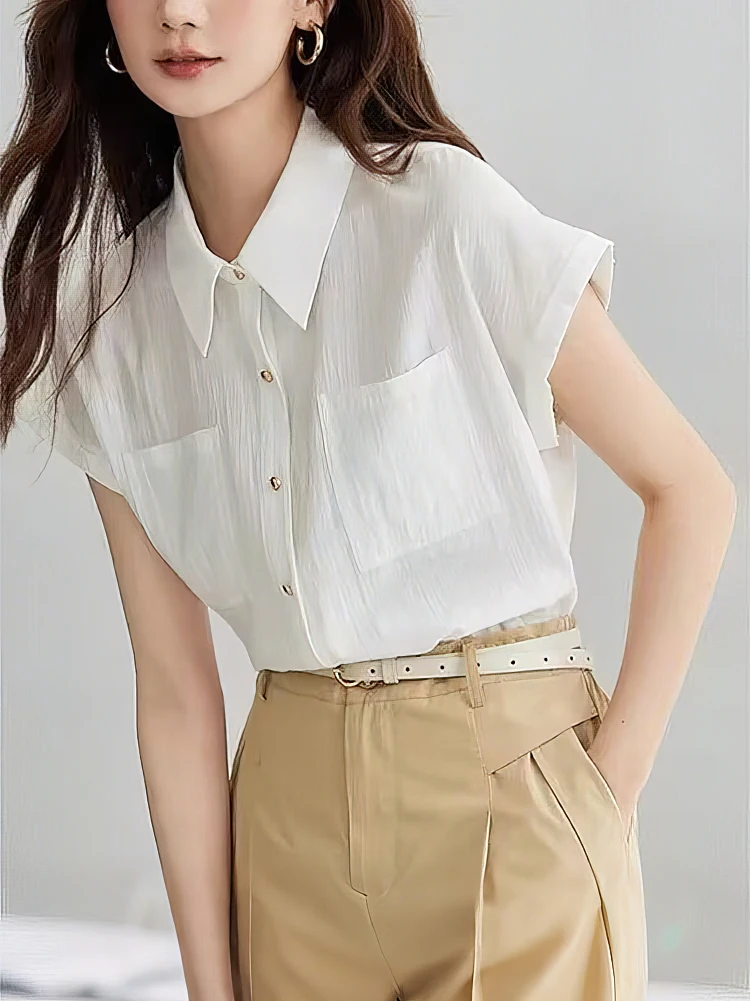 

Summer Casual Cotton Linen Shirt Women Loose Short Batwing sleeve Oversize Shirts Lady Work Office Blouse Top With Pocket