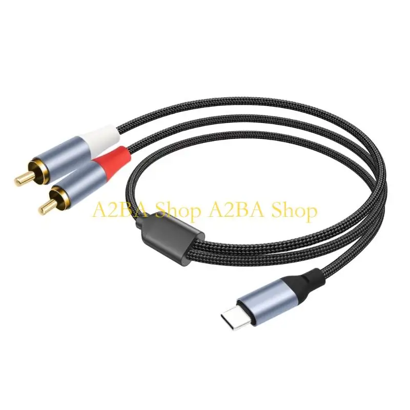 A2BA USB C To 2RCA Sound Decoding Cable 24Bit Converter Wire For Smartphone Laptop Speaker With Nylon Woven Design