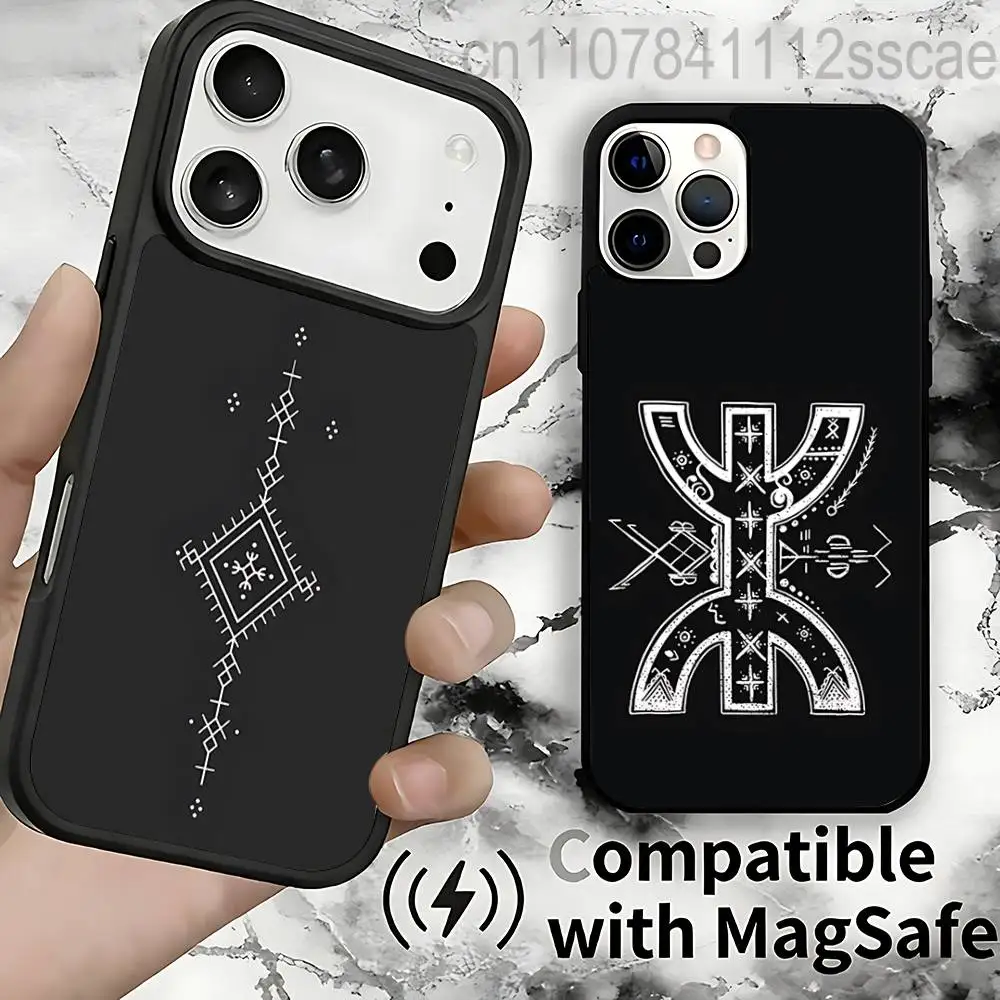 

Берберский флаг, символ текстового искусства, магнитный чехол для беспроводной зарядки для iPhone 11,12,13,14,15,16,17, Pro, Max, Plus, противоударный чехол