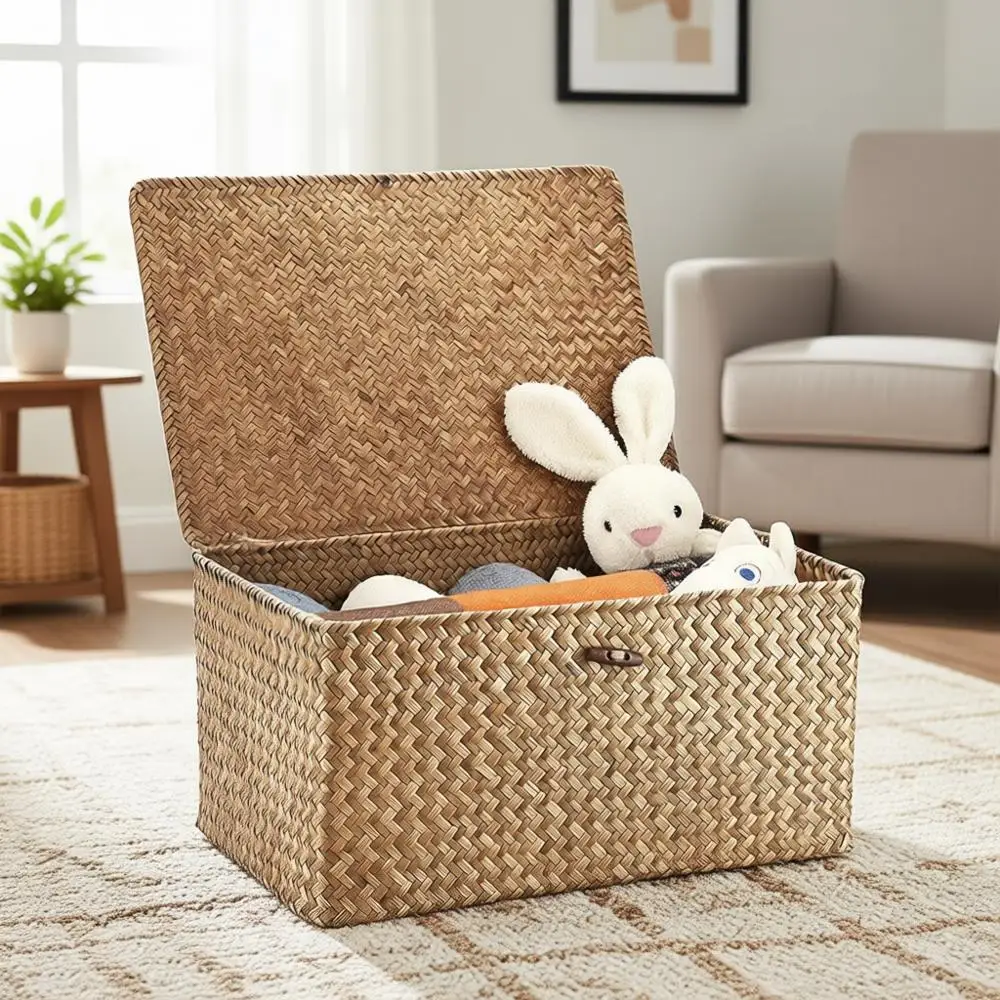 

Большая корзина для хранения из морской травы с крышкой для дома и организации пространства в гардеробе